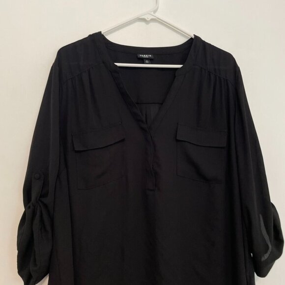 TORRID 2 Plus Size Harper 3/4 Sleeve Pullover Blouse Solid Black Georgette Work - Picture 4 of 16